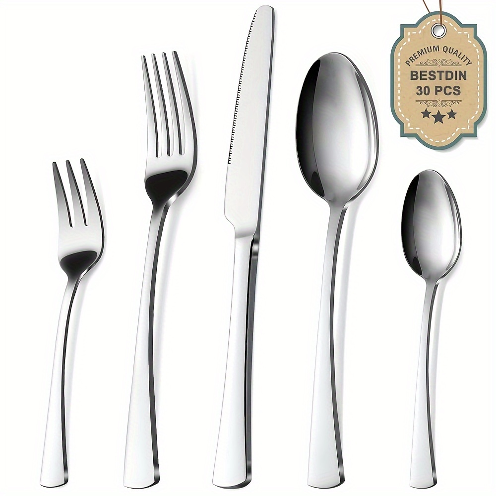 

Bewos 30pcs Steel Cutlery Set - Silverware Knife, , Spoon - , Dishwasher Safe, For , Kitchen, Restaurant, Use