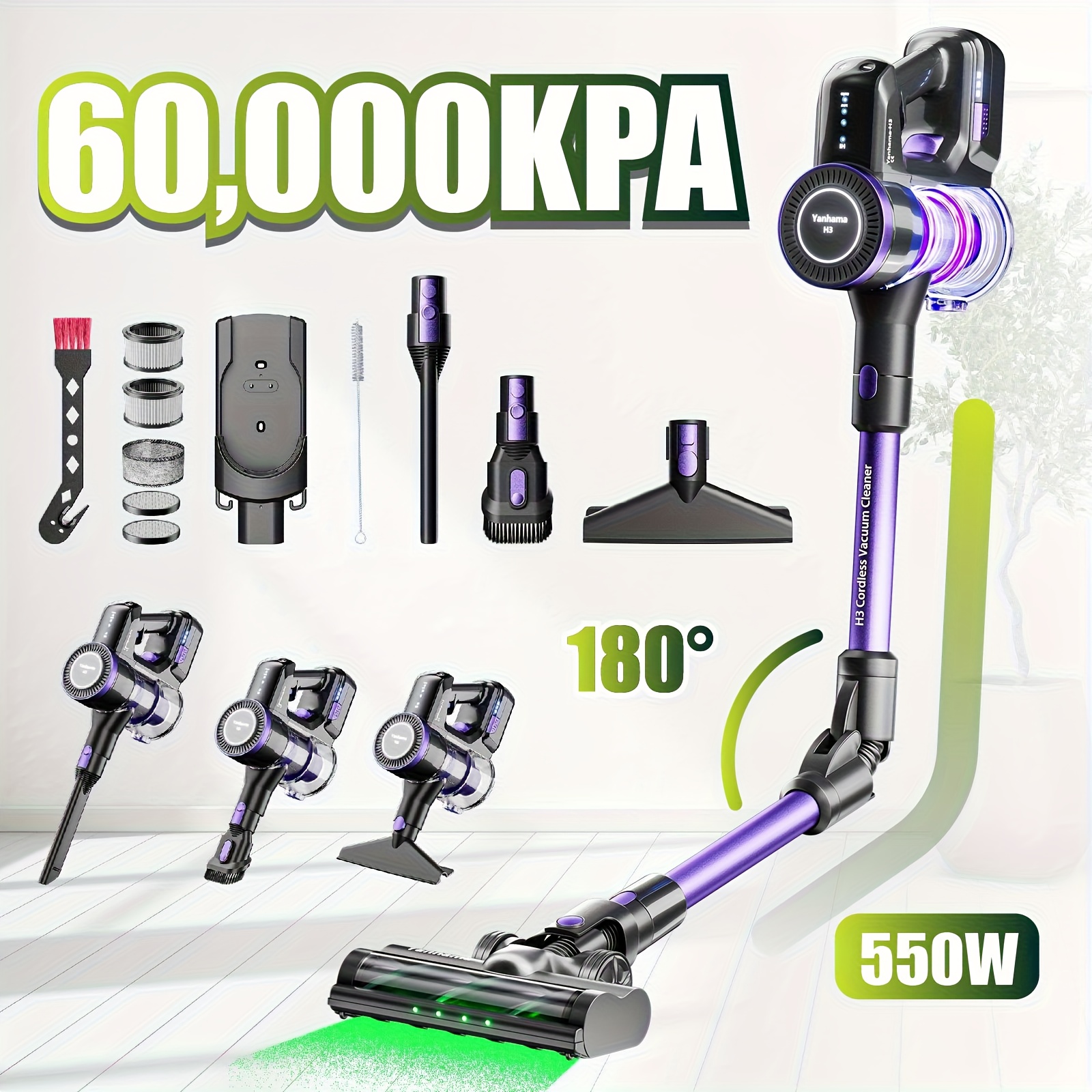  H3 Wireless Vacuum Cleaner, Handheld Vacuum Cleaner, 7-level Filtration System,  ° Flexible Steering, Compatible with Multiple Accessories for    . Deep Cleaning Of Household, Pet Hair, Sofa And Floor., Portable Vacuum Cleaner, Vacuum Cleaner for Home Heavy Duty, Vacuum And Mop In One, Cordless Vacuum Cleaner for Home, Vacuum for Carpet, Pet Hair Removal, Household Cleaning, Lightweight Vacuum, Handheld Design, Durable Construction,