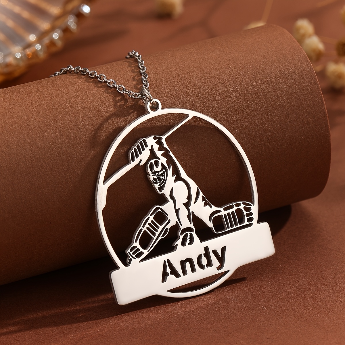 TEMU Personalized Ice Hockey Name Pendant Necklace - Unique Hollow Round Shape, Customizable Name, Stars Memorial Team Graduation Commemorative Gift,