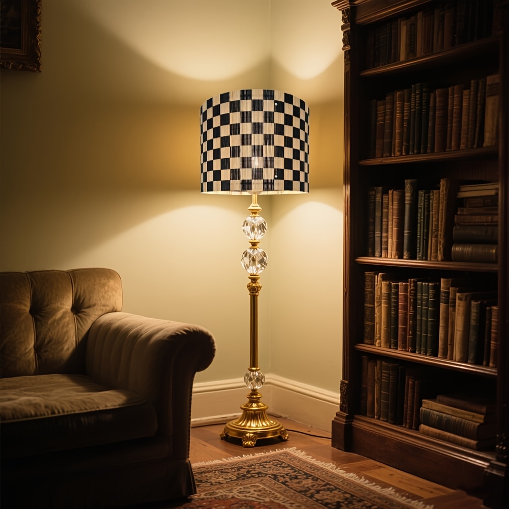 TEMU Bamboo Lampshade, Grid Design Printed Pattern, Simple And Elegant, Decoration Home Decoration - Bucket Shaped Semi Transparent Lampshade, Suitable For Floor Lamps And Desk Lamps, No Electric Wire