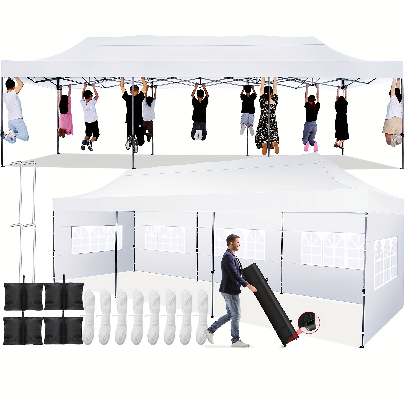 

Hoteel 10x30ft Heavy Duty Pop Up Canopy With Sidewalls, Outdoor Party Tent Foldable Portable For Wedding, Commercial With Wheeled Bag, Thicked Frame