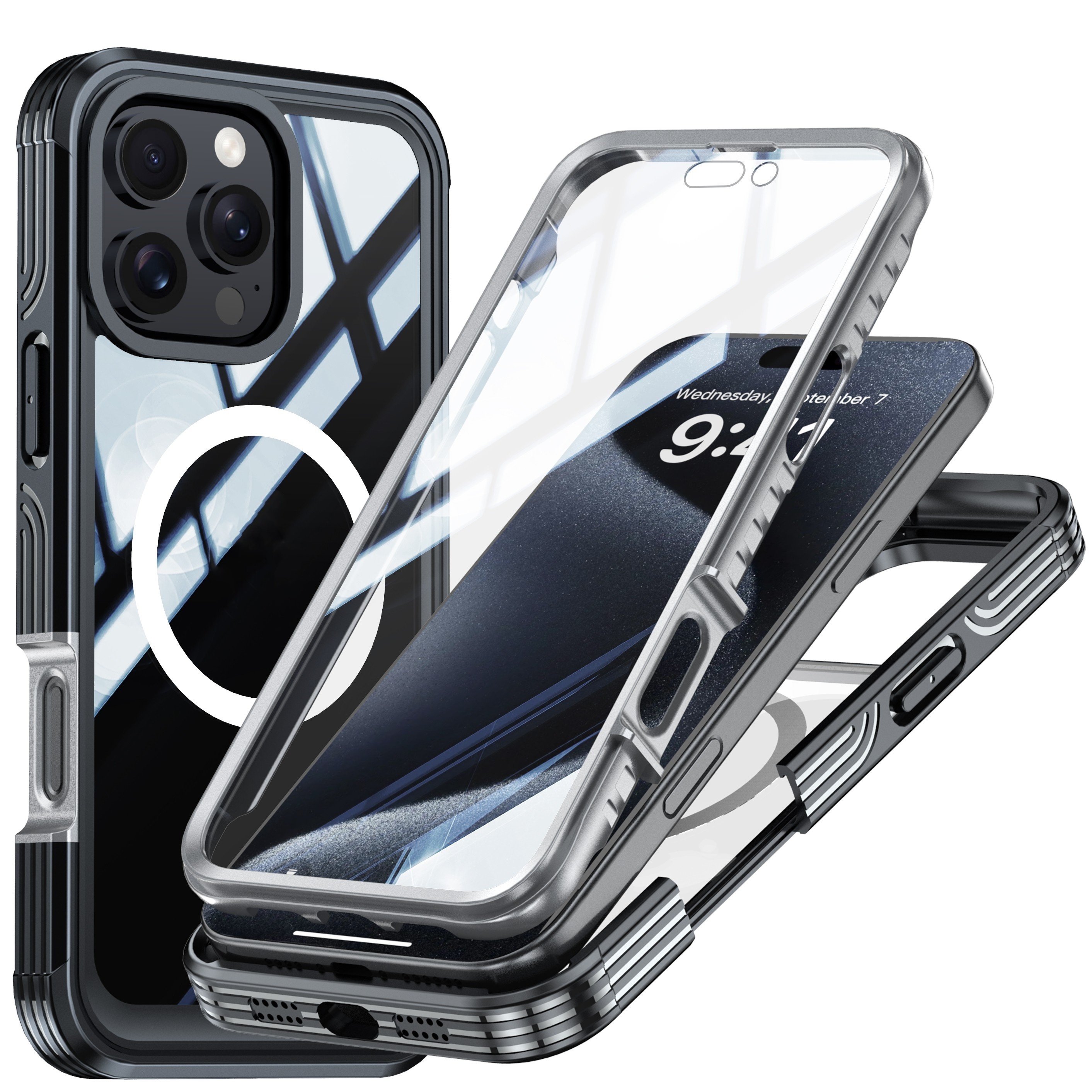 

Étui de Téléphone Portable Magnétique Fil Ultra-Mince Transparent à avec Protection d'Écran Intégrée Anti-Chute, Anti-Poussière et Antichoc pour iPhone16 plus PRO