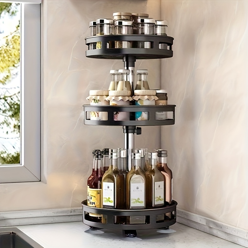 360-degree Rotating Kitchen Organizer - Metal Spice Rack With Storage Containers For Seasonings, Oils, And Vinegar - Double/triple Layer Options