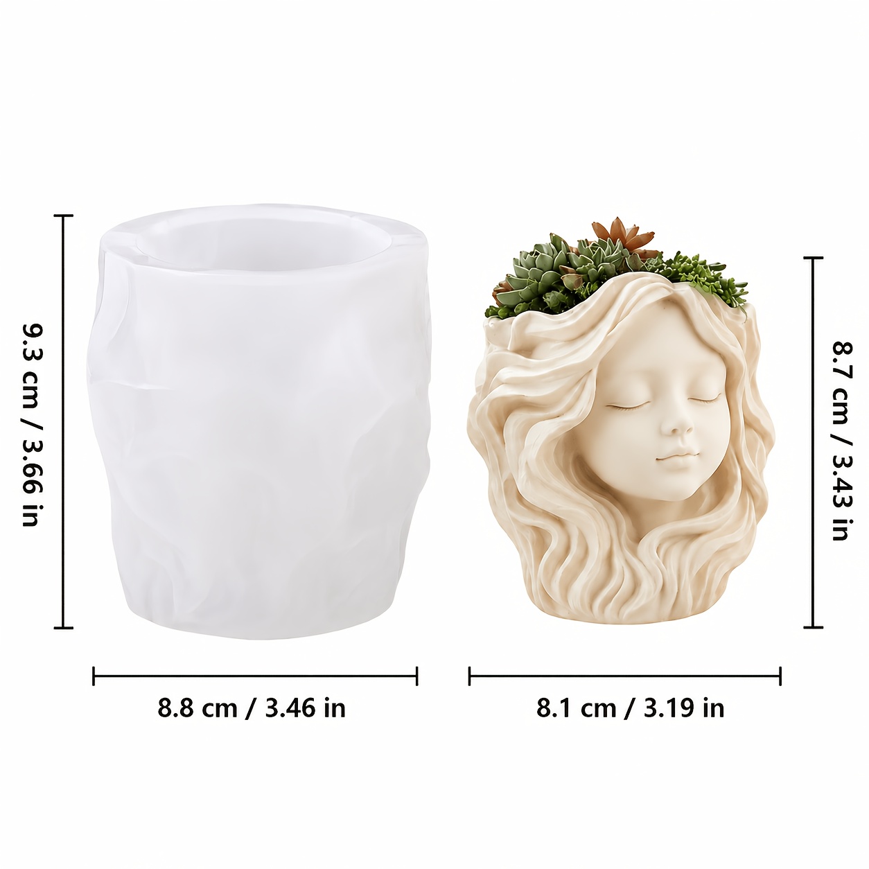 TEMU Resin Silicone Mold, A Silicone Mold For A Flower Pot With A Beautiful With , An Artistic Long-haired Goddess Portrait Flower Vessel Casting