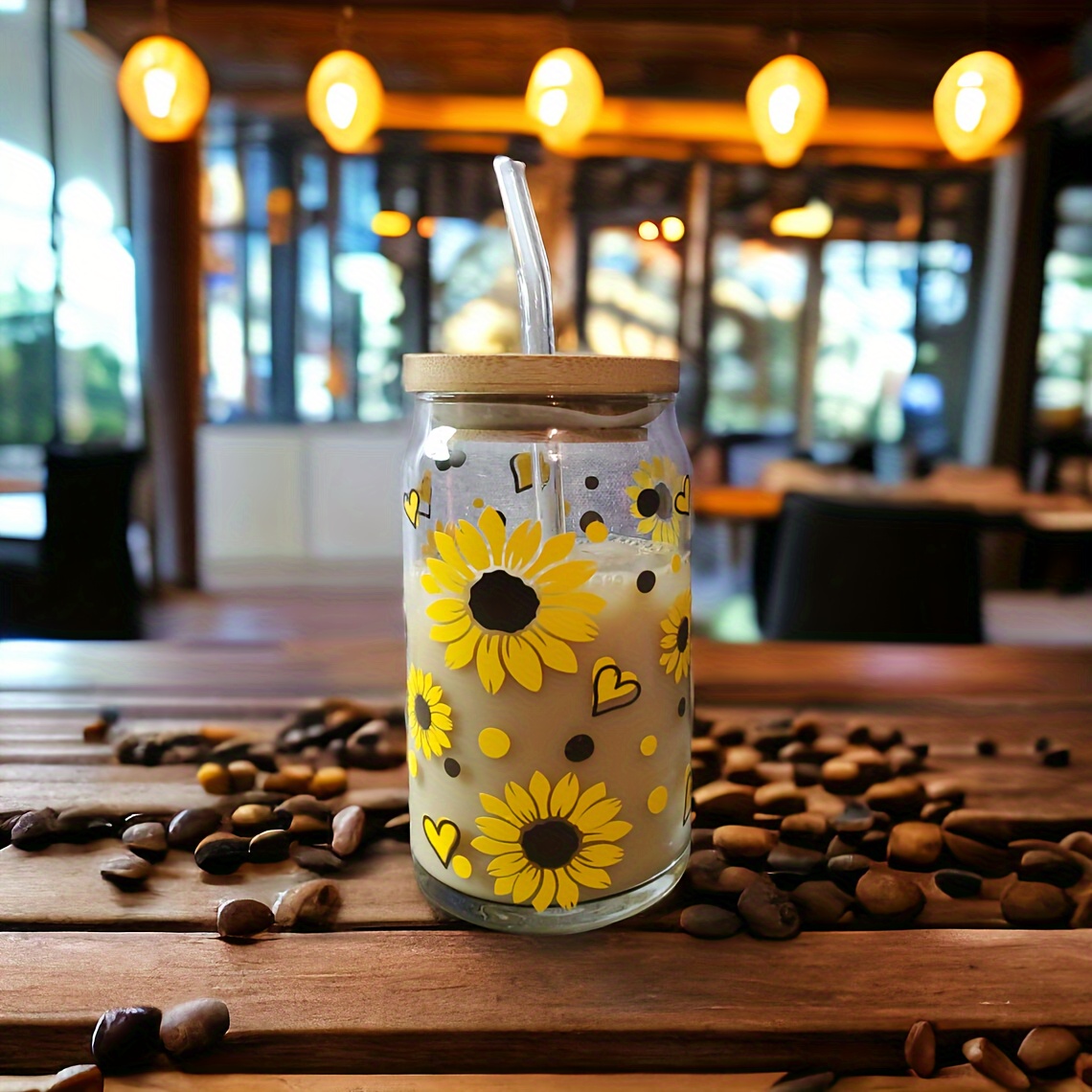 

1pc, Sunflowers Drinking Glass With Lid And Straw, 16oz Can Shaped Water Cup, Iced Coffee Cup, For Tea, Juice, Milk, Birthday Gifts, Drinkware