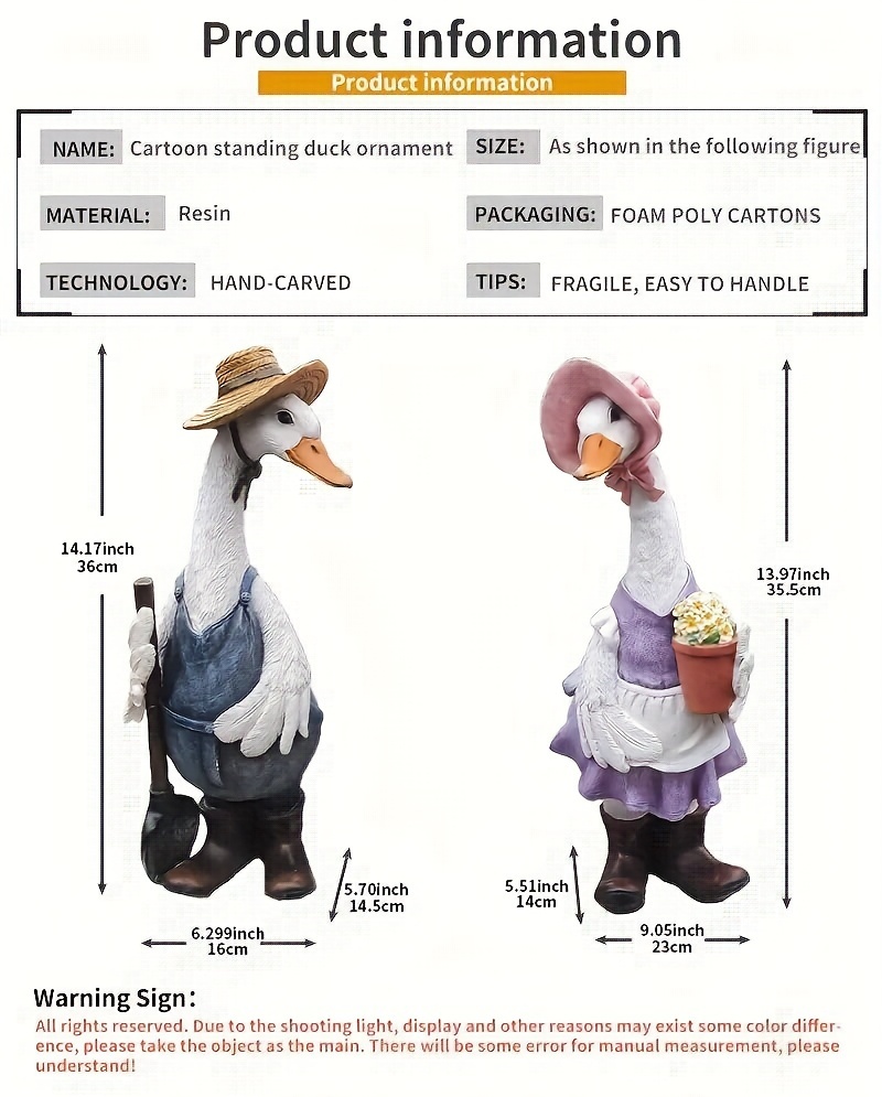 2 Figure Da Giardino Anatre Con Ombrello - Resina 12cm | Decorazione Esterna - Foto 9