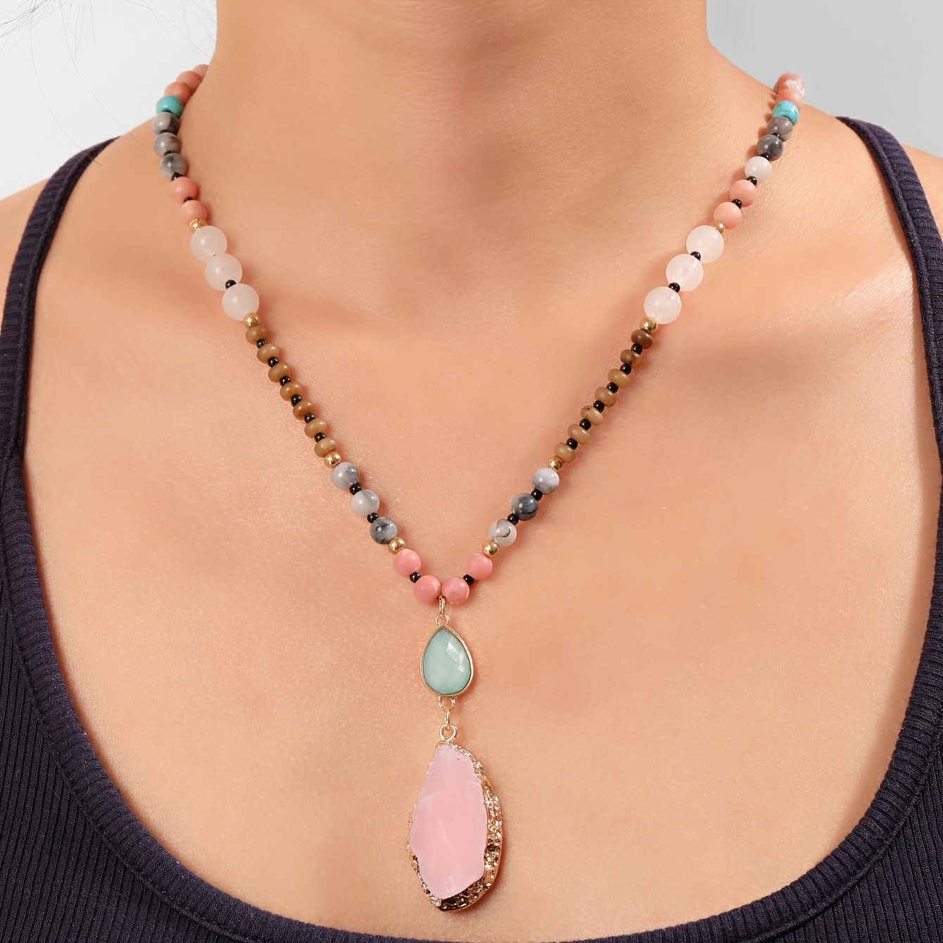 TEMU A Vintage Vintage Colored Necklace, Irregular Necklace, Light Luxury Vintage Necklace