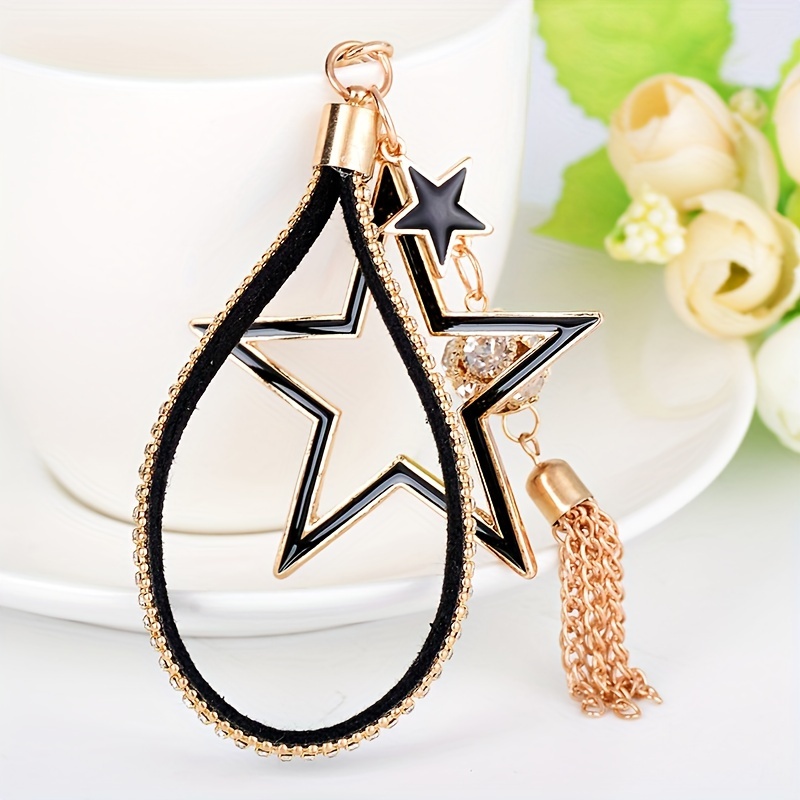 

1pc Rhinestone Star Wristlet Keychain Tassel Alloy Key Chain Ring Bag Backpack Charm Car Hanging Pendant Women Daily Use Gift