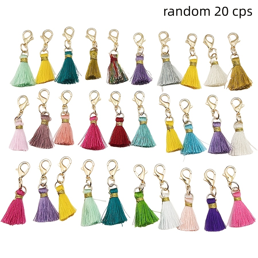 Image of Random 20pcs Ethnic Retro Mini Tassel Keychain With Lobster Clasp Silky Tassel Pendant Making Additions Bag Charms Handmade Materials Phone Lanyard, Key Ring, Zipper And Other Additions