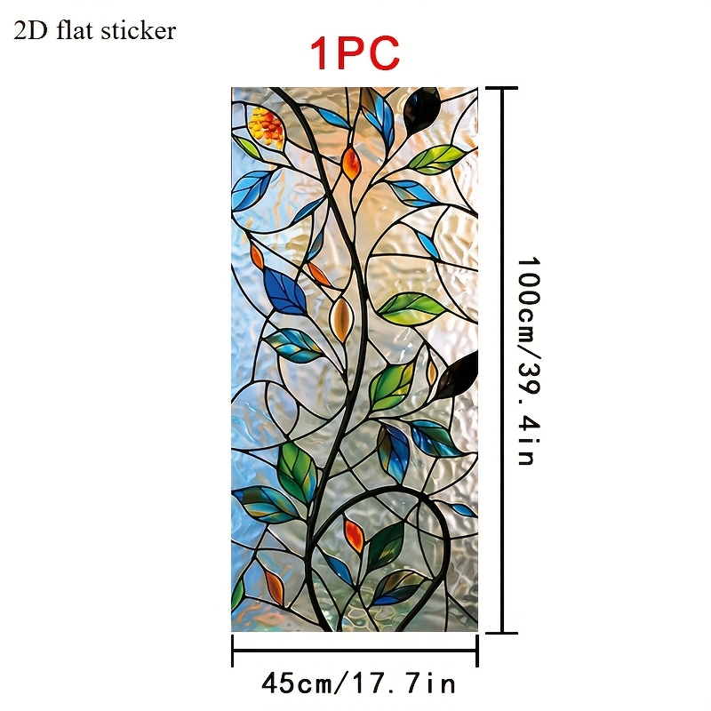 TEMU 1 Roll Of Stained Window Film With Leaves And Branches, 45×100cm, Frosted Pvc Material, Non-adhesive Decorative Sticker For Home/office/living