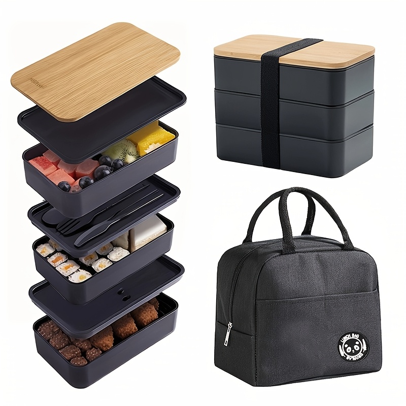 

2-layer Bento Box With Insulated Bag, New Bamboo Lid, Partitioned Bento Box, Suitable For Office Workers And Students, Microwave Safe, Large Capacity Portable Bento Box, Japanese Bento Box With Strap