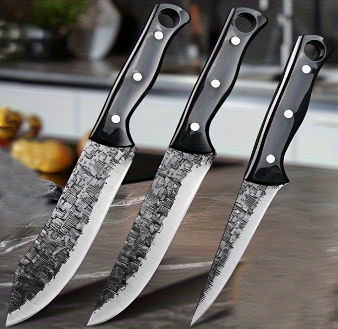 3pcs Professional Butcher Knife- Hand-Forged Stainless Steel Boning Knife Kitchen Hand-Forged Fish Fillet Knife BBQ Tool Professional Chef Kitchen Knife, Multi-Purpose Kitchen Carving Knife, Suitable for Meat Cutting- Father's Day Gift