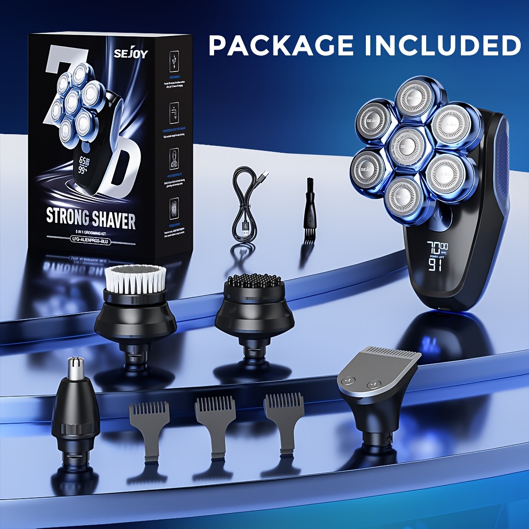 Image of Head Shavers For , 7d Wet/dry Waterproof Head Shaver, Cordless, Type-c Rechargeable Electric Razor Grooming Kit, With Nose Hair Trimmer, Mens Rotary Shaver For Best Gift