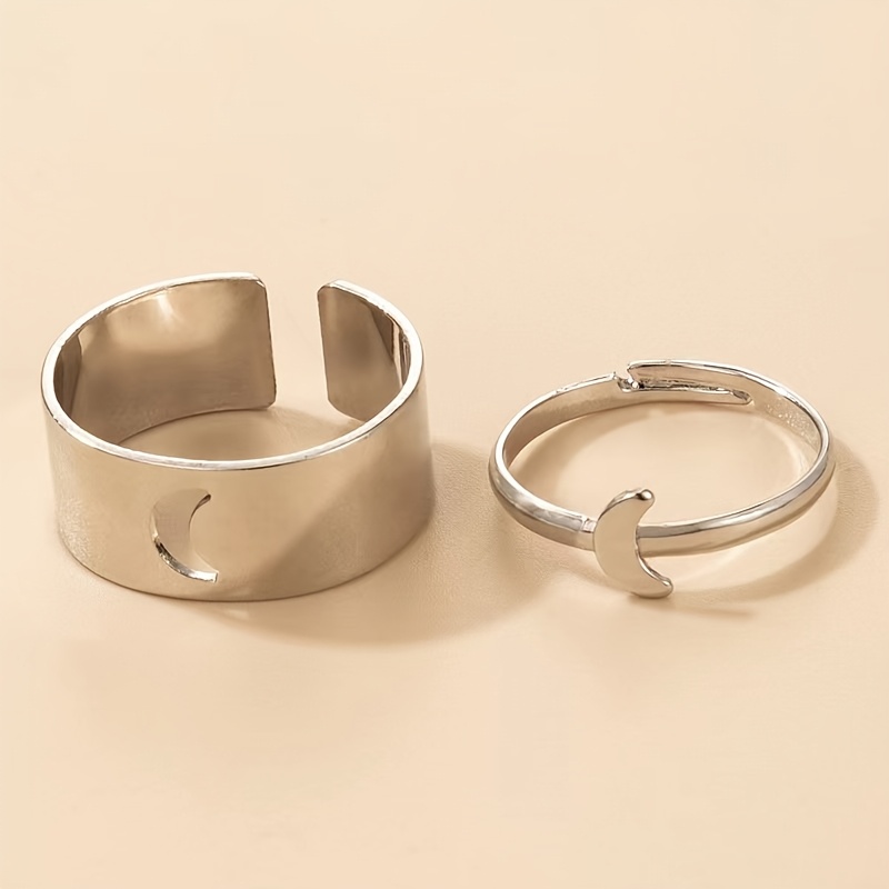 2pcs Boho Adjustable Open Ring Set Hollow Cutout Iron Couple Rings