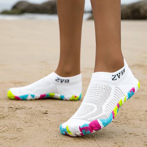 womens water shoes for creek walking and swimming in suitable for playing by rivers and as well as like yoga the shoes feature a wide toe design with an elastic fabric upper that wraps around the