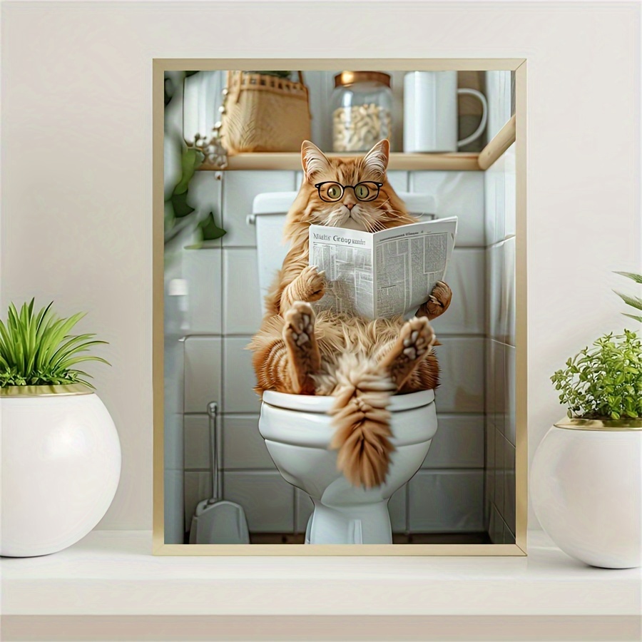 

Kit de peinture diamant irrégulier - Art sur toile 12x16", Chat orange sur les toilettes, Idéal pour la décoration de et du bureau, Convient pour à coucher, , , de bain