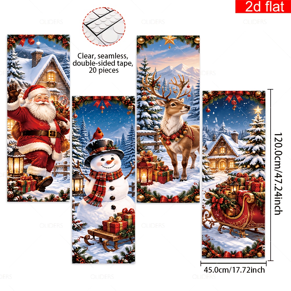 TEMU 2d Flat, 4pcs Pack Rectangular Christmas Banner Suitable For Hanging - Santa Claus Snowmen Reindeer Sleigh & Gifts Prints, Indoor/outdoor