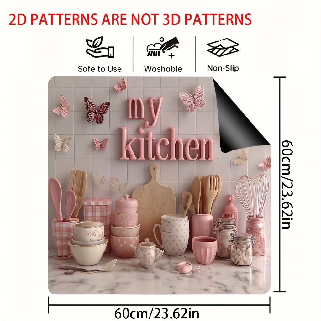 TEMU 1pc, 2D , Mariposas Y Mi Cubierta De Estufa De Cocina, Tapetes De Barra De Café Para Encimera Se A La Decoración De La Cocina, Alfombrilla De