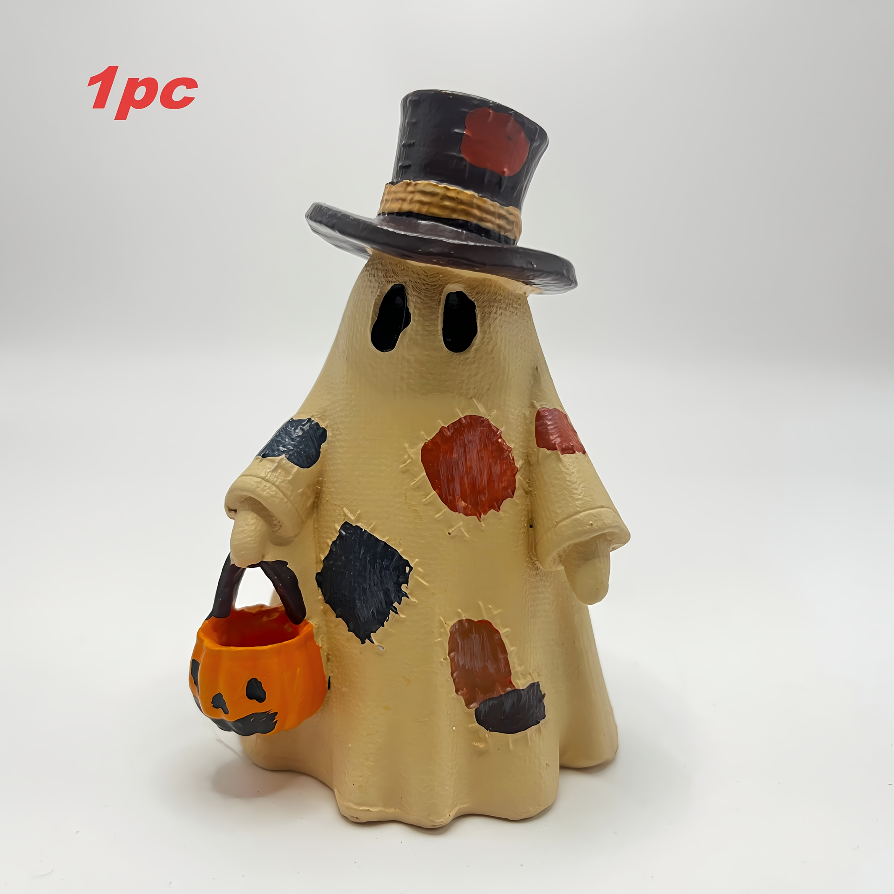 TEMU Vintage Patch Resin Ornament, Hand-stitched Textured Figurine With Patch Hat And Pumpkin , Cute Halloween Decor For Shelves, Fireplaces, Indoor