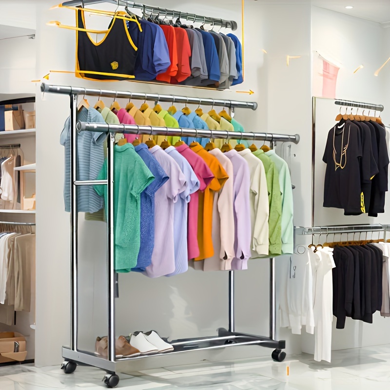 Men clothing shop, casual clothes on hangers and shelves in