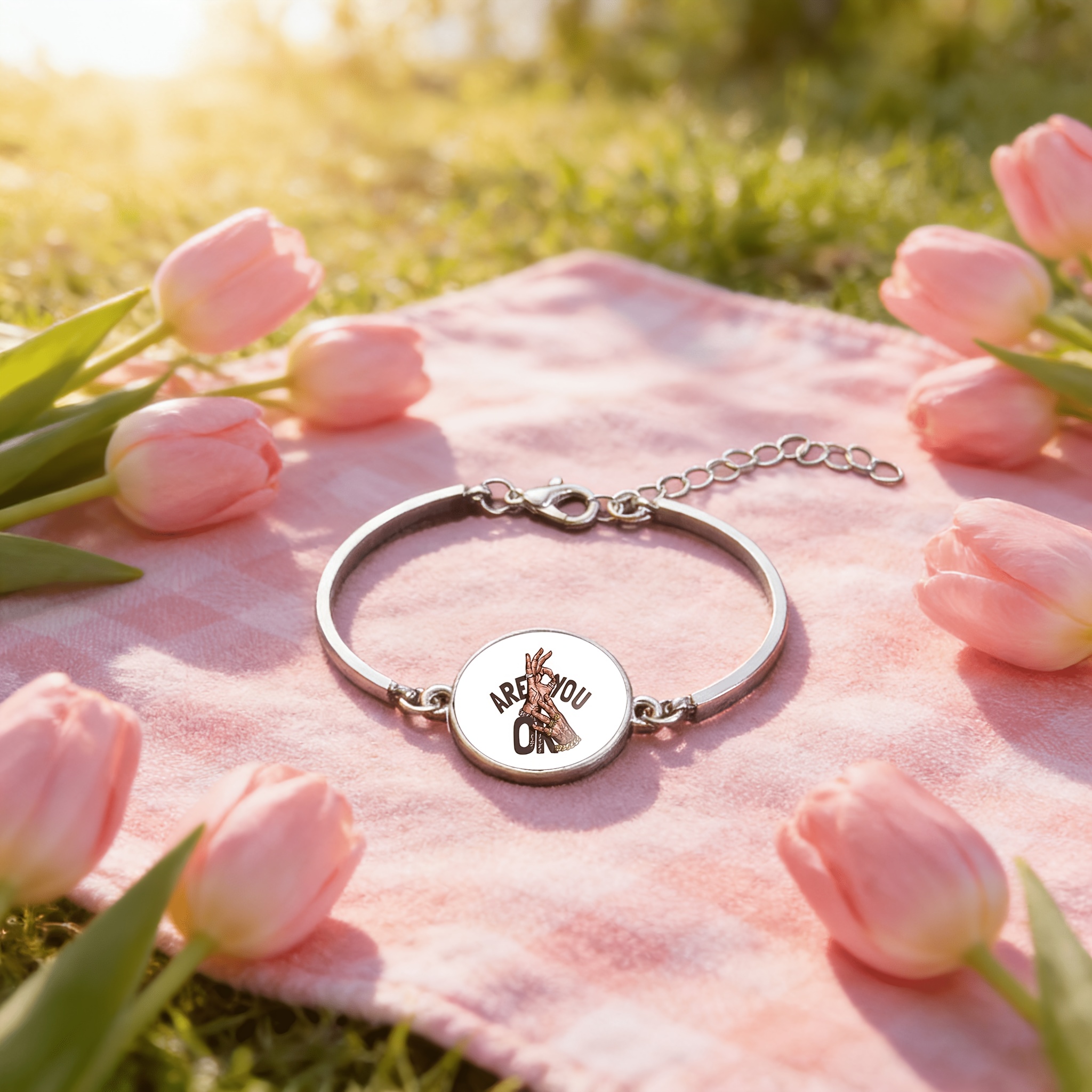 Adjustable Bracelet with Round Time Gem Inlay, Unique Design