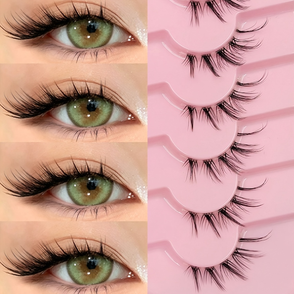 TEMU 7 Pairs Half-segmented Cat Eye False Eyelashes With Transparent Band, Extended Outer Corner, , Flared Angle, Soft Fur, Suitable For Natural Or