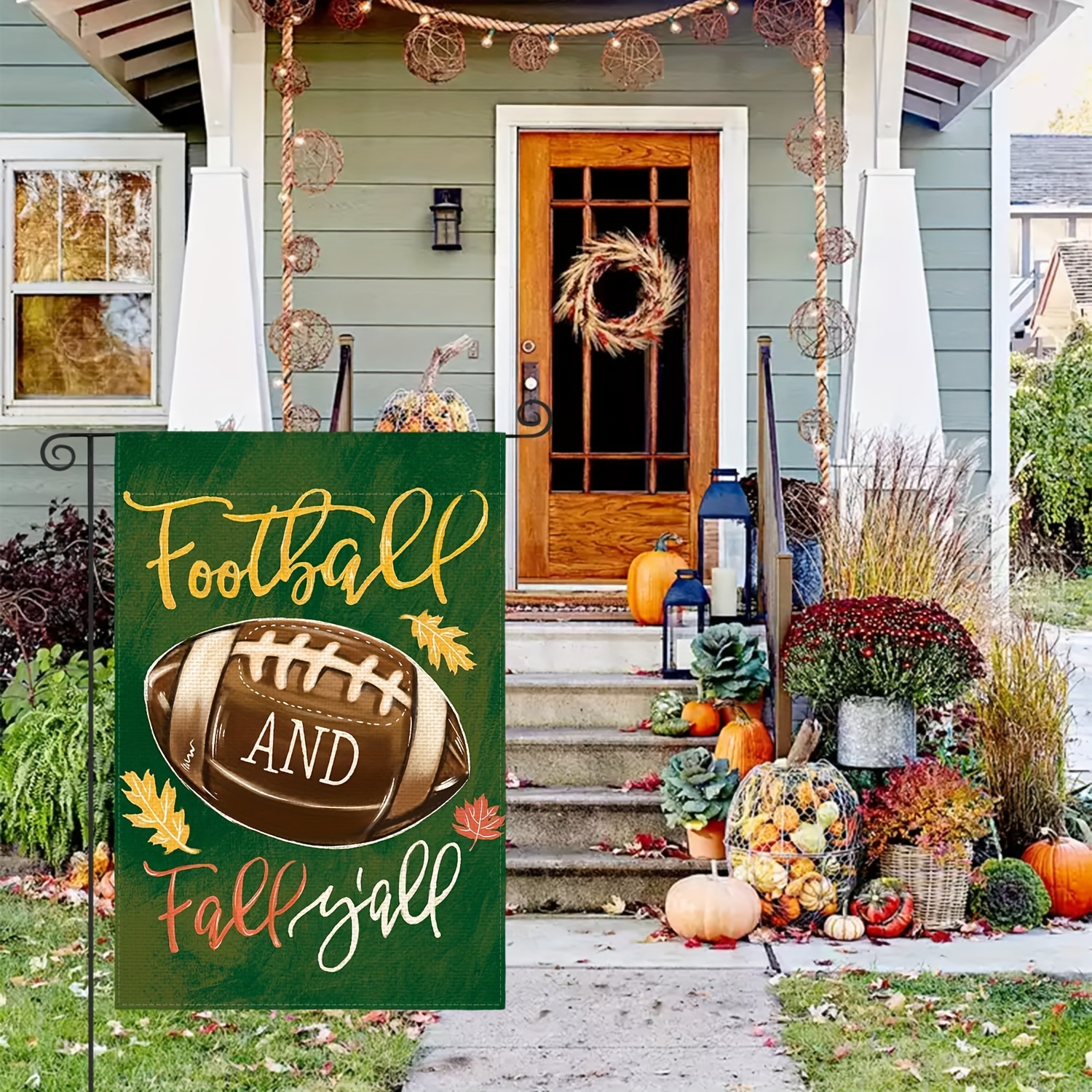 

1pc Fall Garden Flag 12x18 Inches Football And Fall Double Sided Outside, Autumn Seasonal Rustic Yard Outdoor Decorative Flag