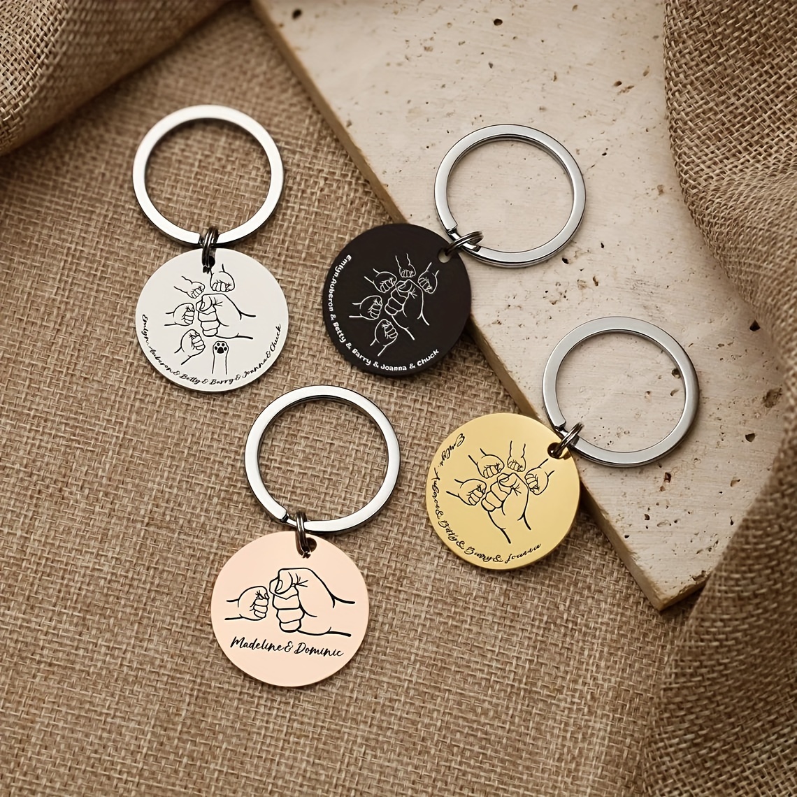 

Customizable Stainless Steel Keychain, Personalized Dad Keyring, Father's Day Gift, Family Member Names Engraved Keychain For Husband, Simple Style, Metal Composition, Precious Metal Plated