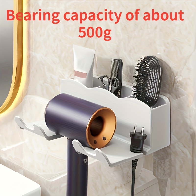 Space-Saving No-Drill Hair Dryer Holder - Easy Wall Mount, Stylish & Secure Bathroom Organizer for Hassle-Free Beauty Routine