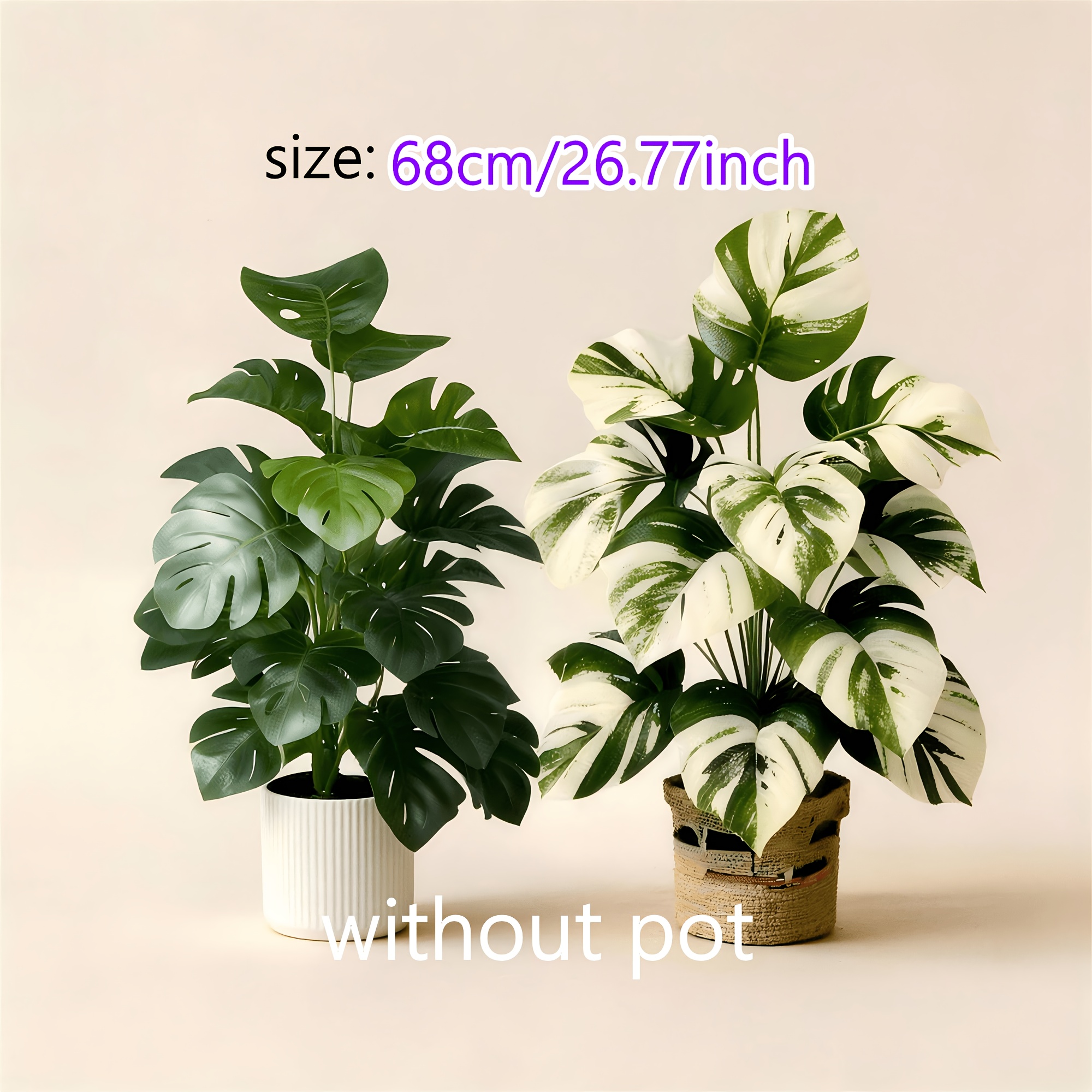 TEMU Lot de 2 plantes artificielles de haute qualité - Monstera taro blanc, verdure artificielle décorative de style plante entretien avec feuilles