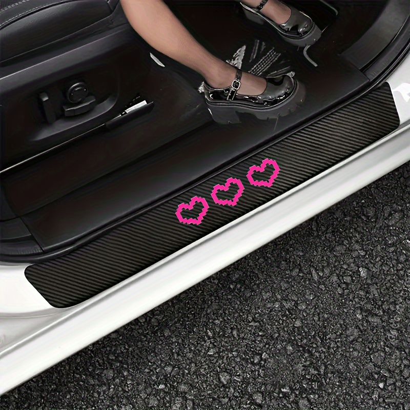 

4pcs Love Heart Pu Leather Door Entry Guard Strips, Waterproof Anti-scratch Vehicle Door Sill Protector, Easy To Install Adhesive Threshold Cover For And Decoration