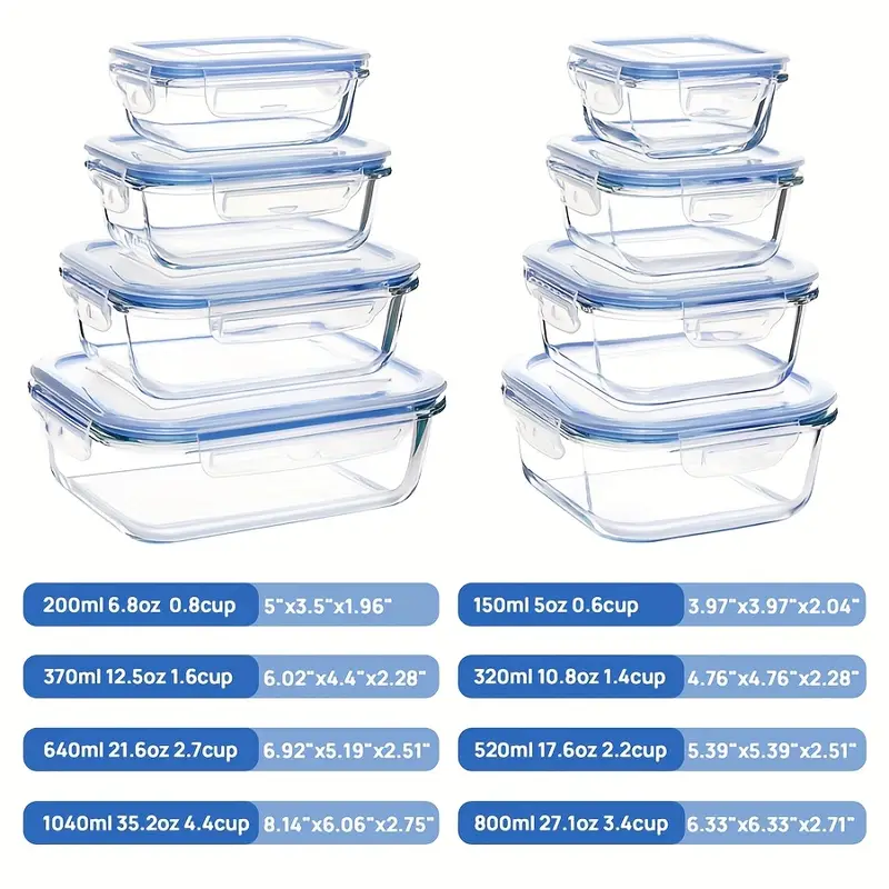 8pcs glass food storage containers with leak proof sealing lids bento boxes microwave oven freezer and dishwasher safe Product details 0
