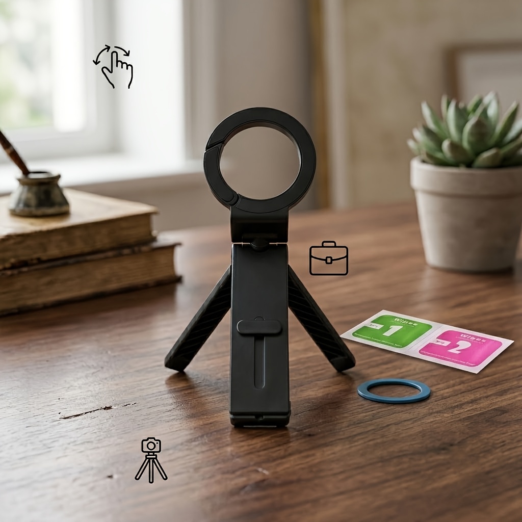 TEMU New Airplane Travel Essential Magnetic Phone Holder, Sturdy Foldable 360° Rotatable Desktop Stand, Suitable For Suitcases And Entertainment,