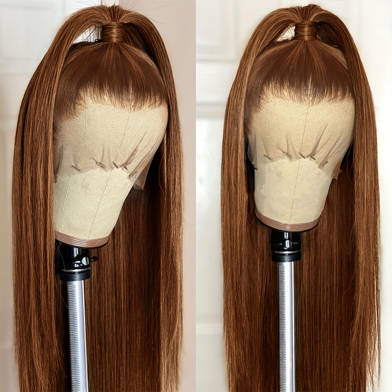TEMU Women' Glueless Lace Front Wig 13x6 - Heat Resistant Synthetic Hair With Hairline & Hair, Reddish Brown Straight Long Wig Suitable For , 26 Inch