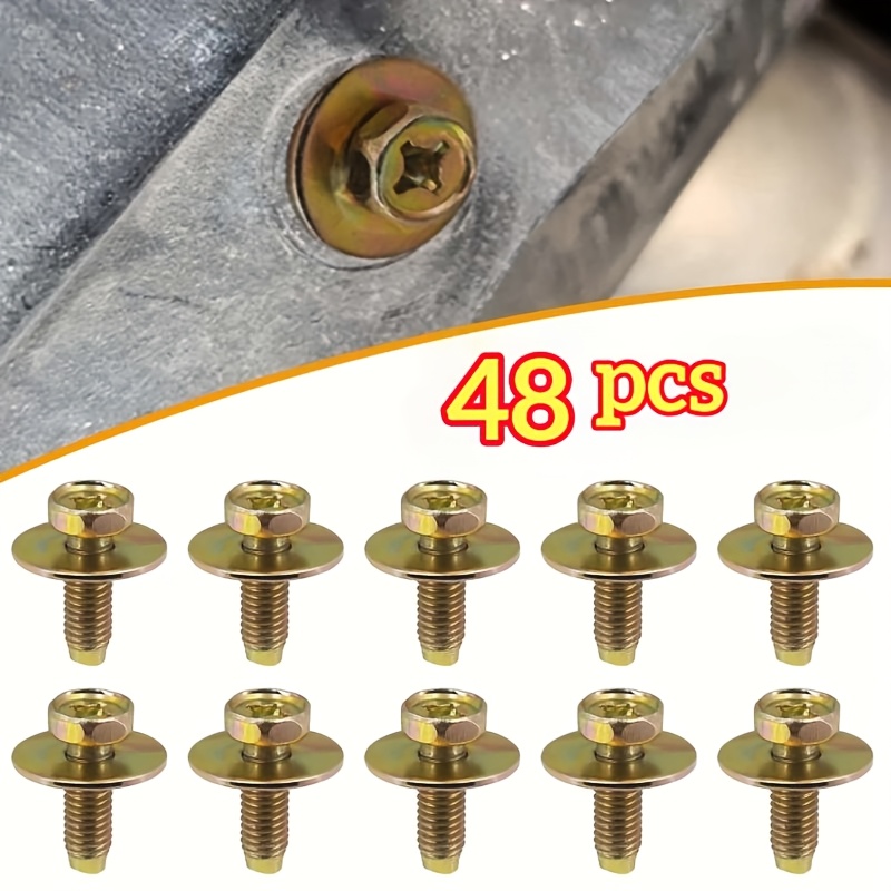 TEMU Lot de 48 boulons de carrosserie automobile M6 dorés - Fixations filetées à tête fraisée cruciforme hexagonale, adaptés pour fixer le capot, le