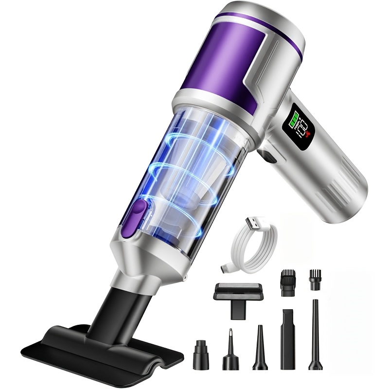 Image of Handheld Car Vacuum Portable Cordless, Hand Held Vacuum Cleaner And 22000 Pa Suction Air Duster For Car Cleaning, Home, Office, Pet Hair | Multi-nozzle, Washable Filter
