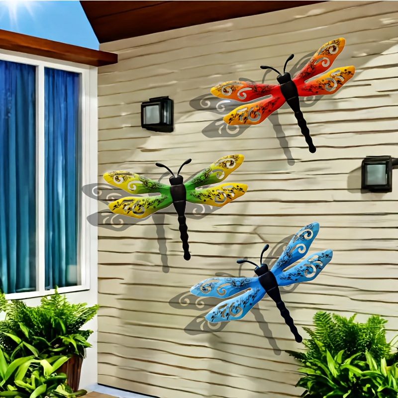 

3pcs, Metal Dragonfly, Vivid Colorful Wall Art Decoration, Home Decoration, Outdoor Fence, Living Room And Bedroom Decoration, Festival Decoration, Wedding Decoration, Outdoor Wall Decoration