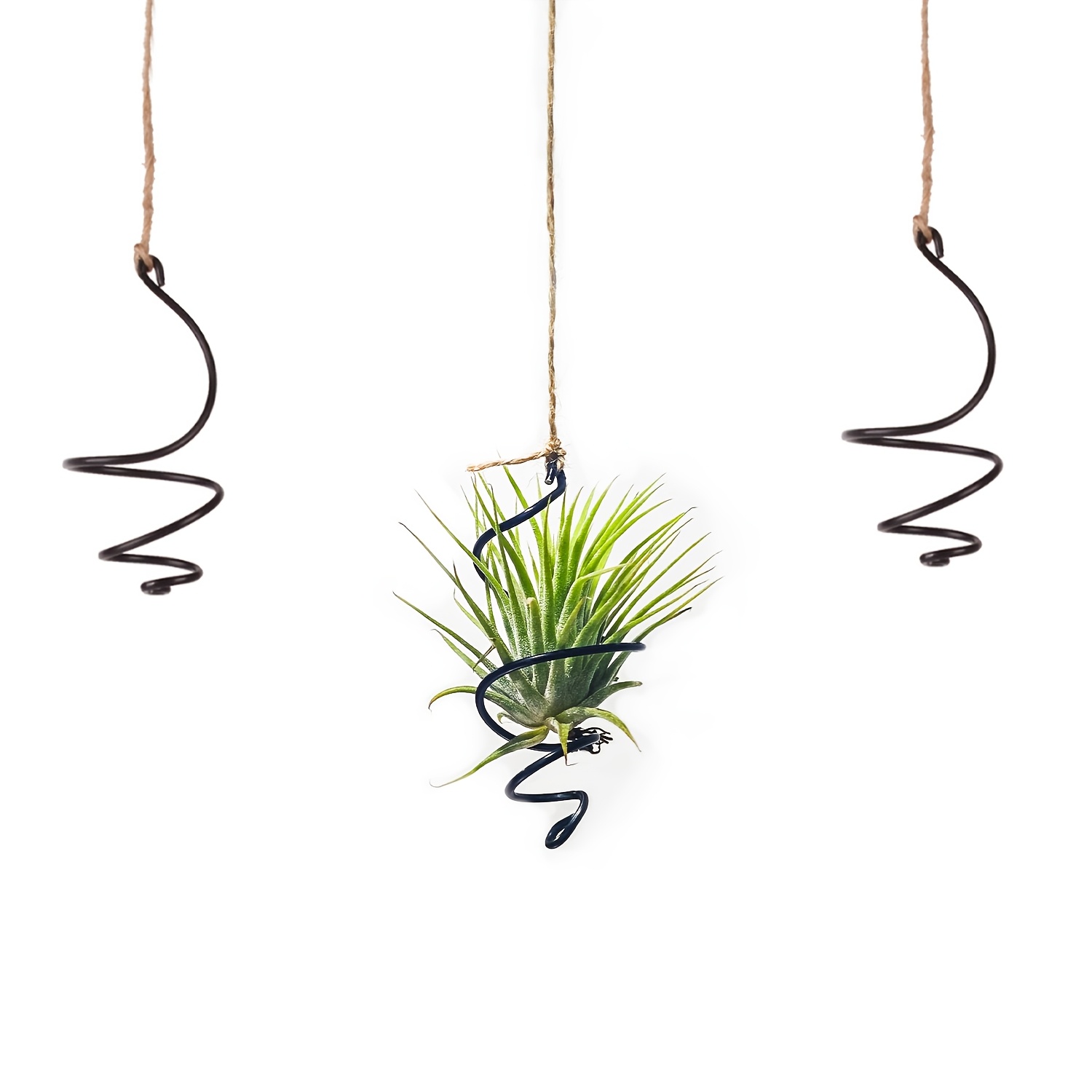 

6pcs Air Plant Holder Set - Classic Striped Metal Hanging Flower Stands, & For Indoor/outdoor Use, Fits Plant Sizes - Rope Included (plants Not Included), Hanging Plant Holder