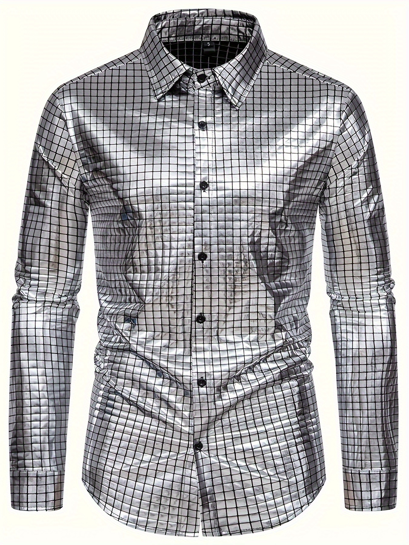 Men's Long Sleeve Checkered Shirt - Temu