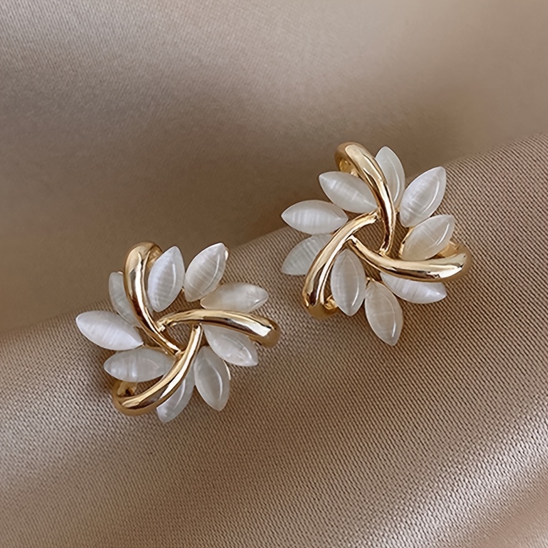 Petal Stud Earrings Suitable For & - Look Synthetic Artificial Gemstone, Elegant Niche Luxury Earrings For Weddings, Parties, Daily Wear, For Teenager