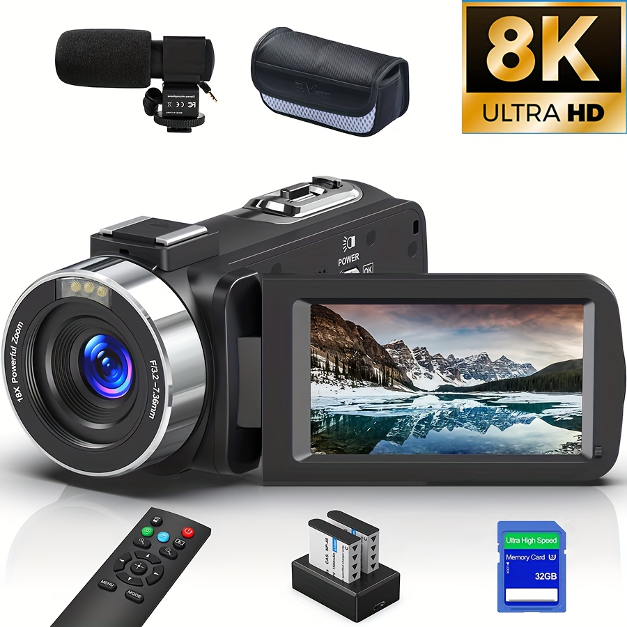 

8k 64mp 18x Webcam Ir 3.0" Touch Camcorders , 32g Sd , And 2 Batteries