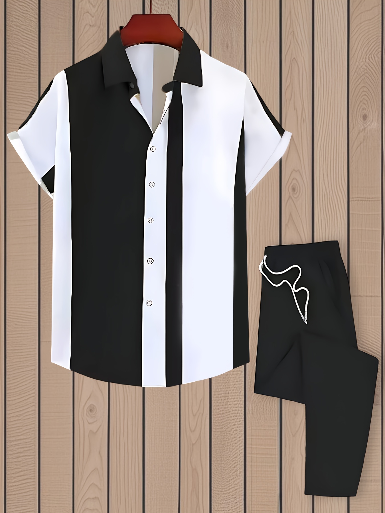 Digital Print Men's Casual Sport Cardigan Button Short Sleeve and Long Pants Set