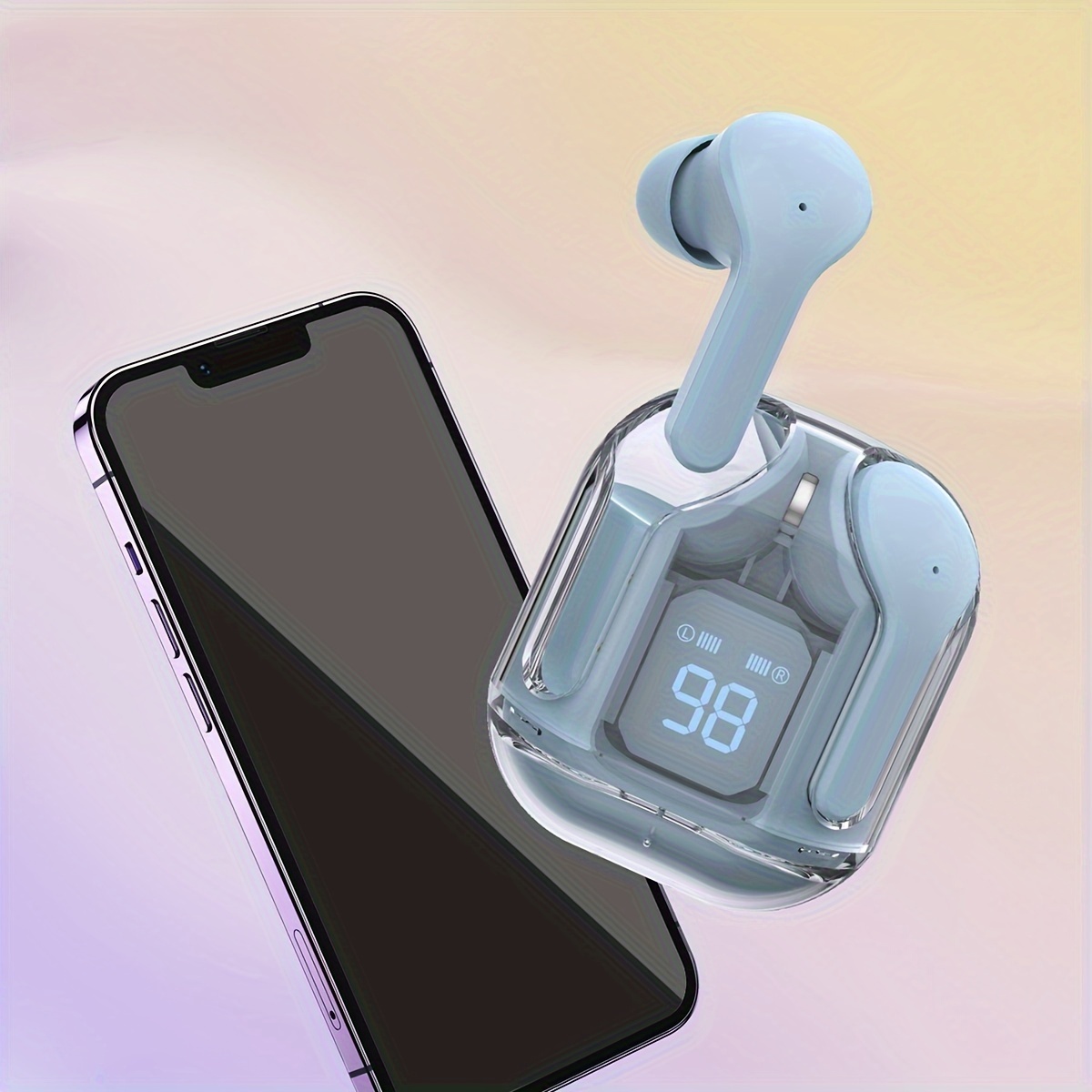 Auricolari stereo wireless colorati TWS BT V5.3 trasparenti, auricolare vivavoce in stile in-ear in silicone con display digitale della capacità della batteria, impermeabile_voghion.com