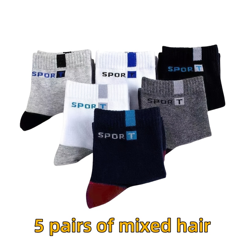TEMU 10/5 Paires de Chaussettes de Sport Respirantes pour Hommes, Chaussettes de Course d'Extérieur à Haute Élasticité avec Impression de Lettres