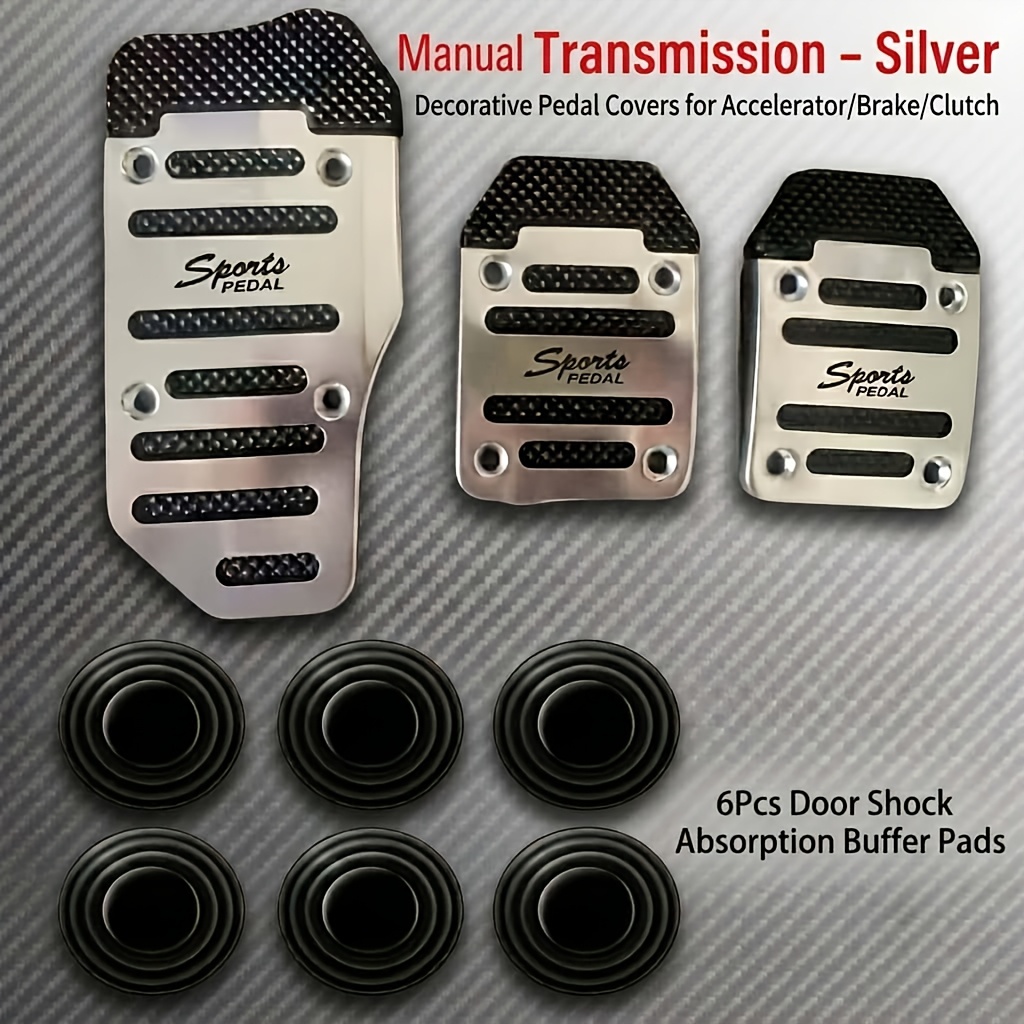 TEMU Automotive Manual Transmission Accelerator Brake Clutch Pedal Decoration 3pcs Set With 6pcs Door Shock Absorbing Pads, Metal Plastic Combination