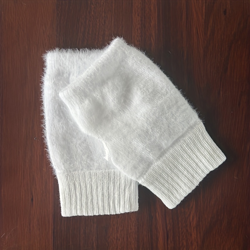 TEMU Guantes suaves de invierno de medio dedo para mujer, lujosos, cálidos, de color sólido, sin dedos