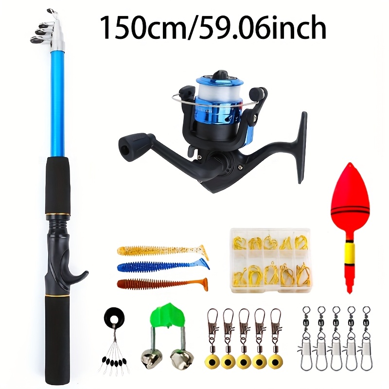 Kit Complet De Canne à Pêche Télescopique Pour Débutants - 1,7 M - Canne à Pêche Légère - Moulinet Rotatif + Ligne + Ensemble De Leurres + Sac De Transport Pour Enfants