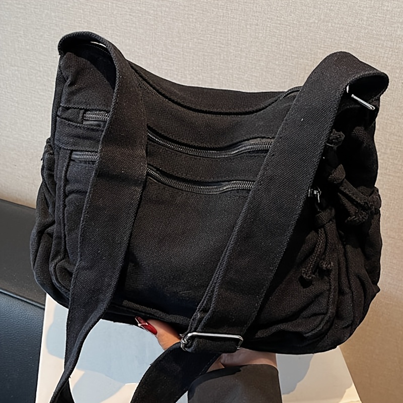 E-shop Neue Damenmode Einfarbige Vintage-Stil Ein-Schulter-Tasche, Mehrfach-Reißverschluss Mehrfach-Fach Verstellbarer Gurt Casual Crossbody-Tasche,