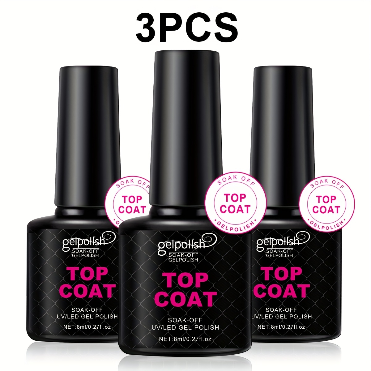 Image of 3pcs Gel , Glossy Gel Nail Polish Without Wiping, Glossy Long-lasting Clear For Acrylic Nails. Requires A /led Lamp For Home Use, Ideal For A Diy Gift And A Summer Nail Salon