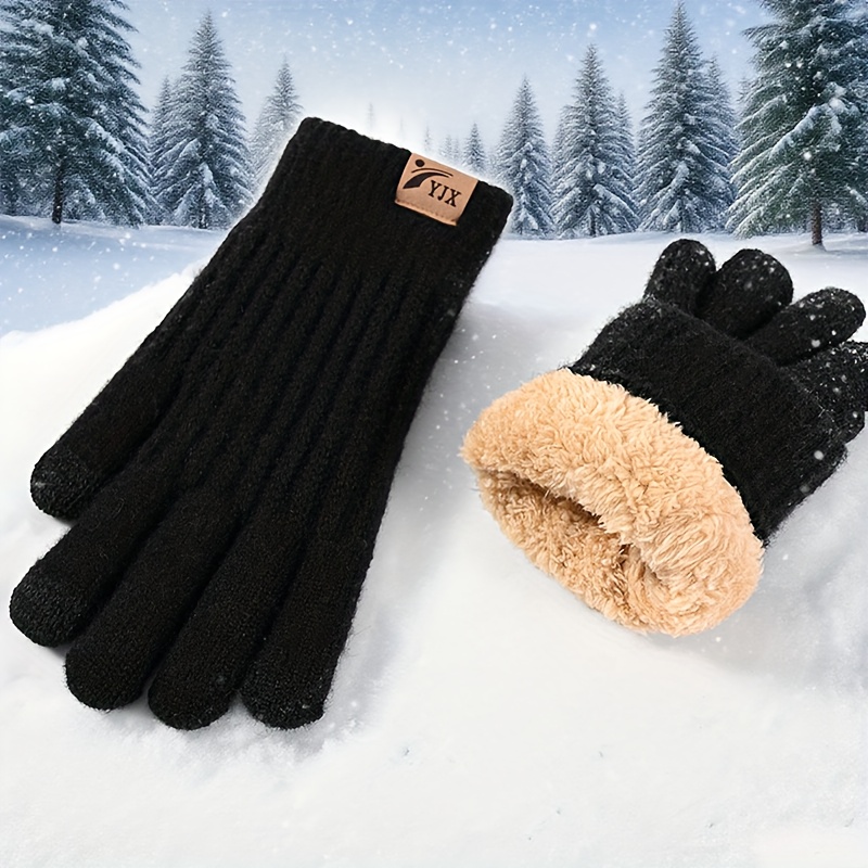 TEMU 1 Pair Men's Women's Winter -layer Thickened Gloves, Touch Screen Gloves, Women's -layer Thickened Fleece Lining Gloves, High-density Gloves,